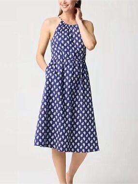 NWT J. Crew Blue & White Floral Summer Poplin Halter Dress - Size 6